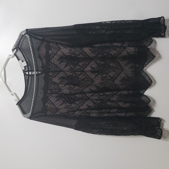 SUNDANCE Victorian Goth Elegance Black Design Overlay Top - Picture 1 of 11